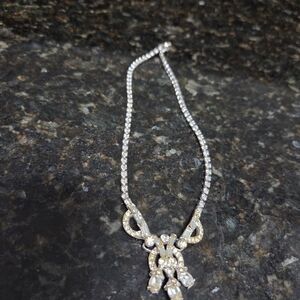 Vintage Rhinestone Diamond Dangle Necklace